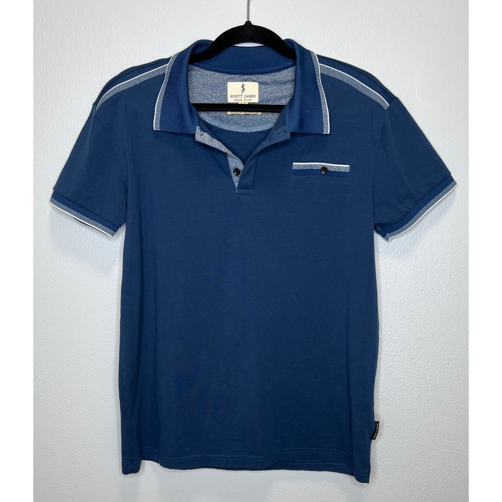 Scott James Polo Shirt Mens Medium Navy Short Sleeves Collared Casual Stretch